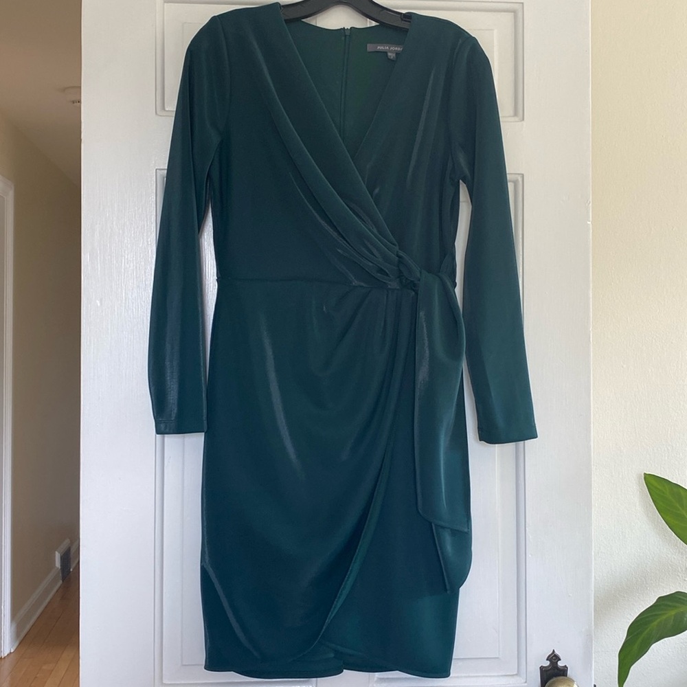 Julia Jordan green faux wrap long sleeve midi cocktail dress size 2